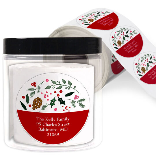 Red Winter Foliage Round Address Labels in a Jar